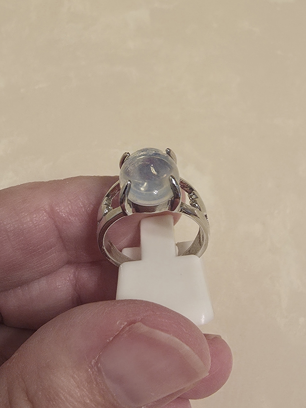 Silver Oval Cut Moonstone Ring Size 6